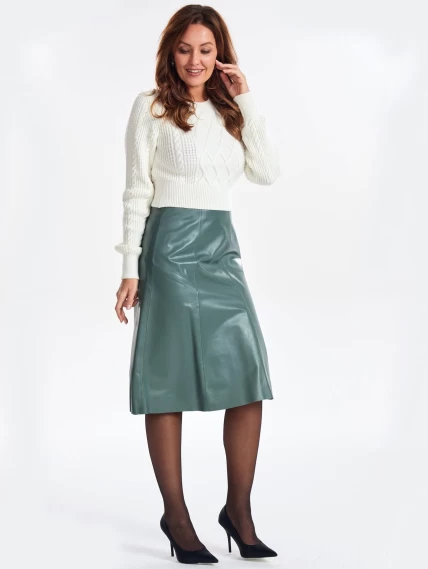 Расклешенная кожаная юбка 04, оливковая, размер 46, артикул 85400-0