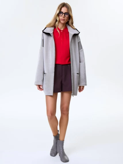 Дубленка на молнии с норковым воротником для женщин премиум класса 2057, серая, размер 44, артикул 64480-4