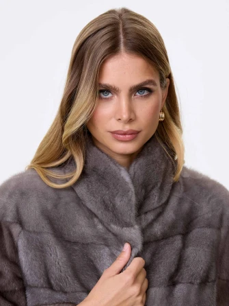 Короткая норковая женская поперечная шуба Ольга(в)-1