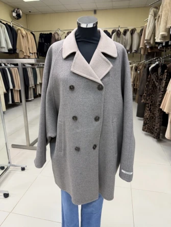 Серо-коричневое полупальто кашемировое женское 1095-85-0