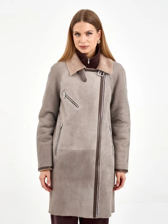 Серая женская дубленка косуха 2069-1