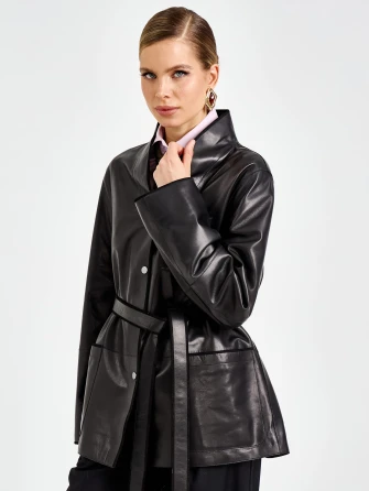 Черная женская кожаная куртка премиум класса 3100-0