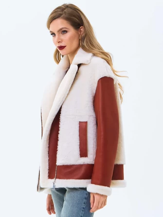 Короткая женская дубленка из натуральной овчины премиум класса 2066-1