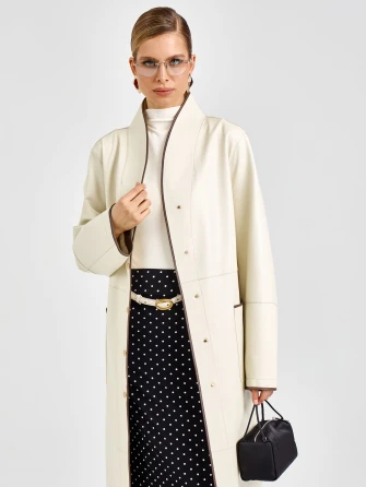 Белый женский кожаный плащ премиум класса 3104-1