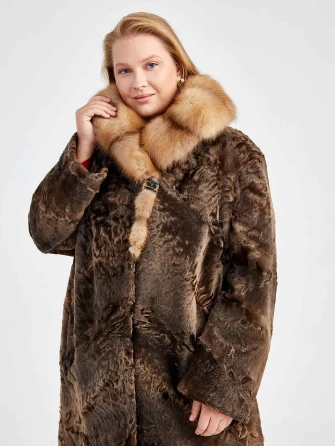 Шуба женская из меха каракуля с мехом куницы Екатерина(вк)-1