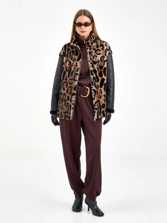 Короткая комбинированная женская дубленка 2076-1