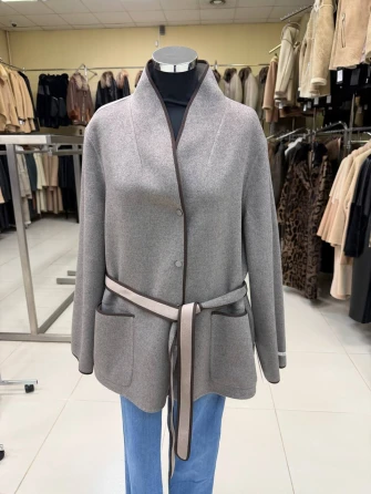 Серо-коричневое полупальто кашемировое женское 1131-70-0