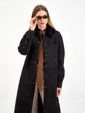 Длинная замшевая женская дубленка 2086-0