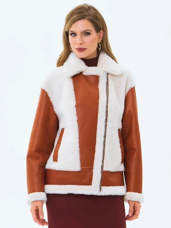 Короткая женская дубленка из натуральной овчины премиум класса 2066-0